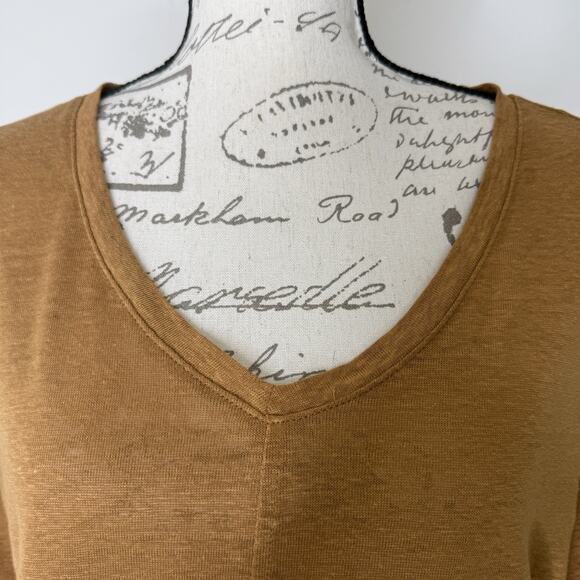 Tahari Brown 100% Linen Short Sleeve Boxy V-Neck Top Medium - Picture 4 of 7